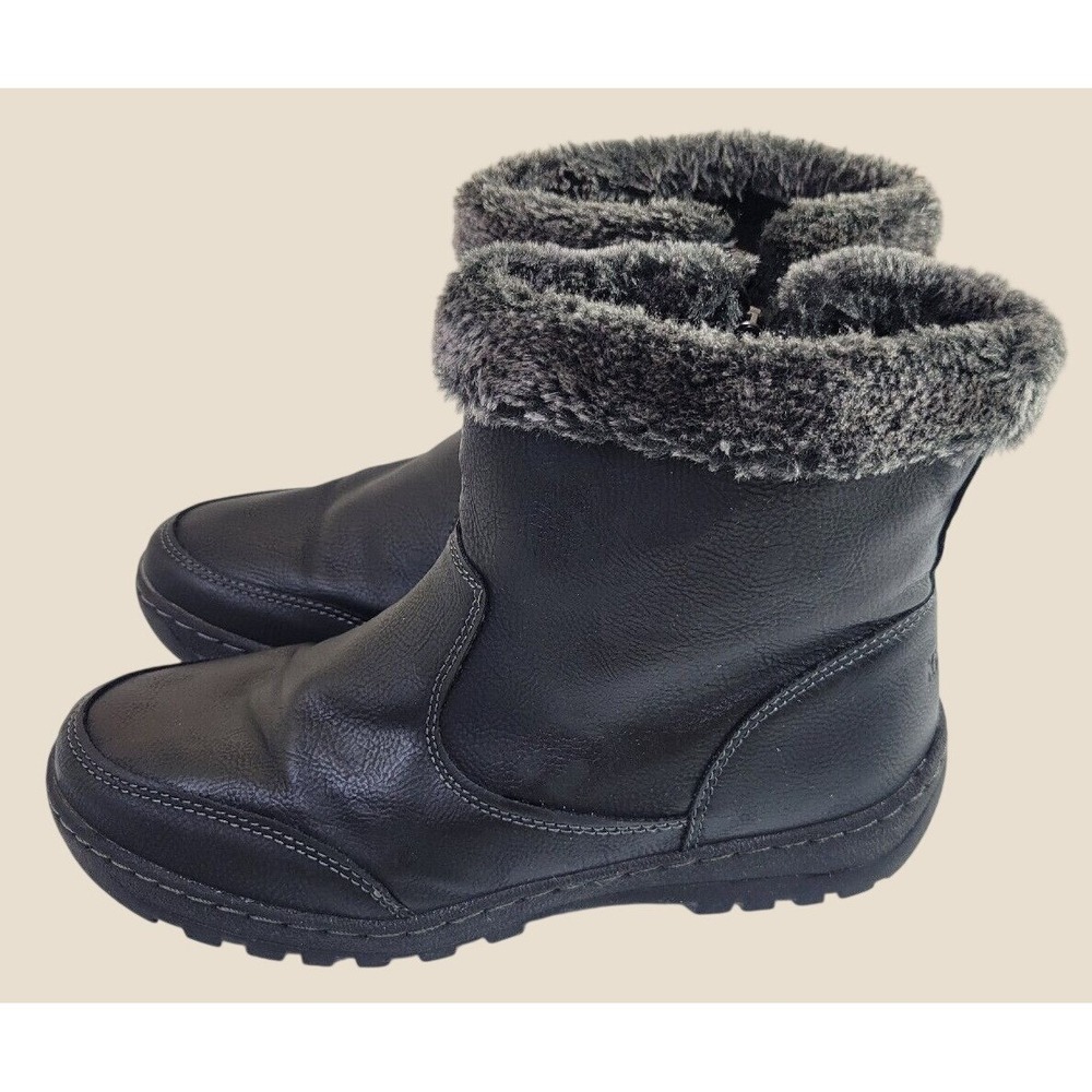 Khombu Addison Winter Boots Faux Fur Trim Side Zip Outdoor Snow Casual Black 8M